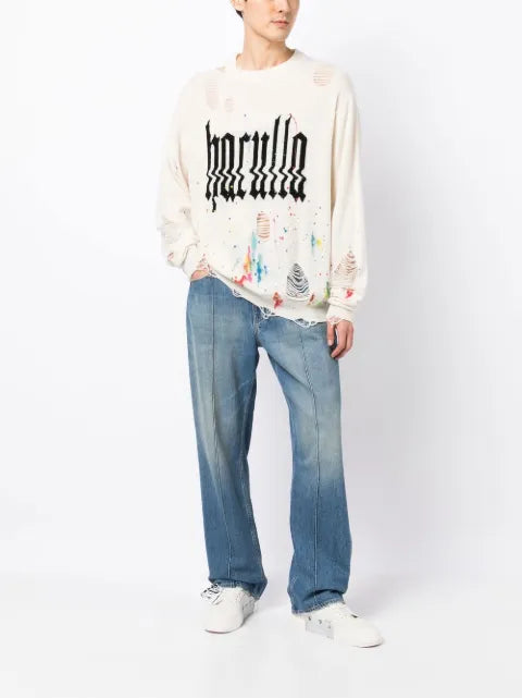 Haculla Glitched logo-print ripped sweatshirt