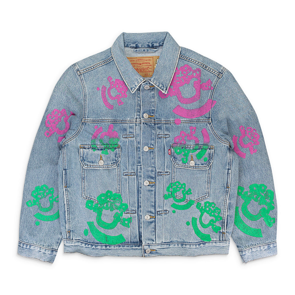 Light Wash Pink & Green Bstroy Denim Jacket