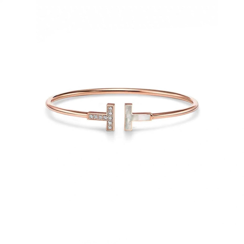 Tiffany Style T Motif Cubic Zirconia Bangle