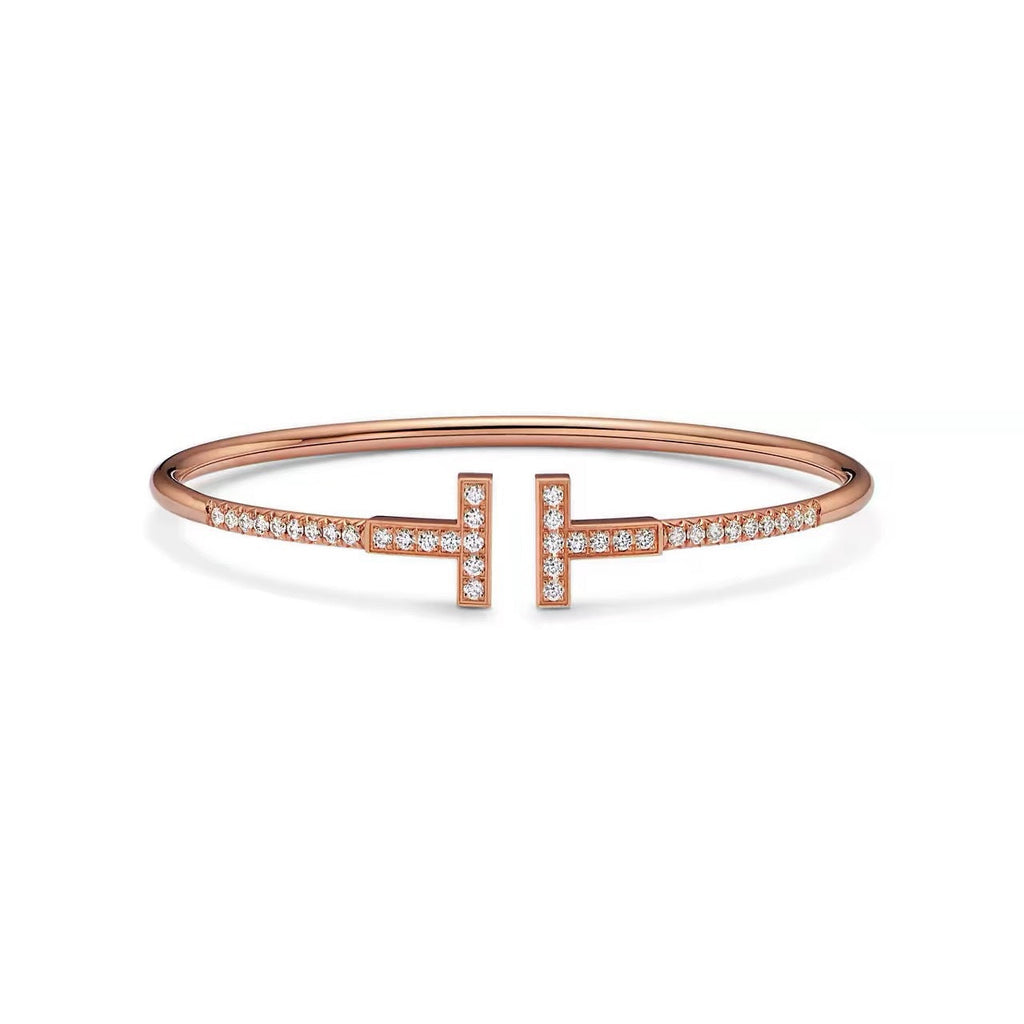 Tiffany Style T Motif Cubic Zirconia Bangle
