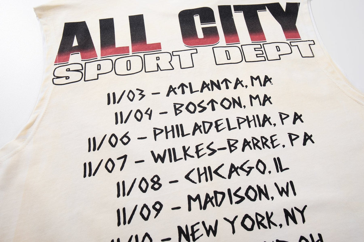 MAJESTIK Cream Distressed Rhinestone Sleeveless T-Shirt