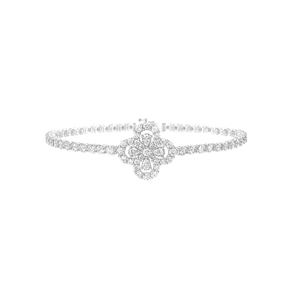 Harry Winston Style Four-Leaf Clover Cubic Zirconia Bracelet