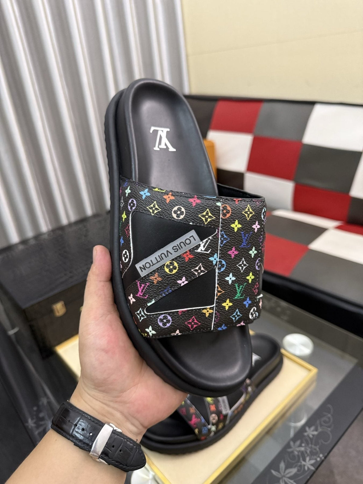 Louis Vuitton Multicolor Strap Slide Sandals