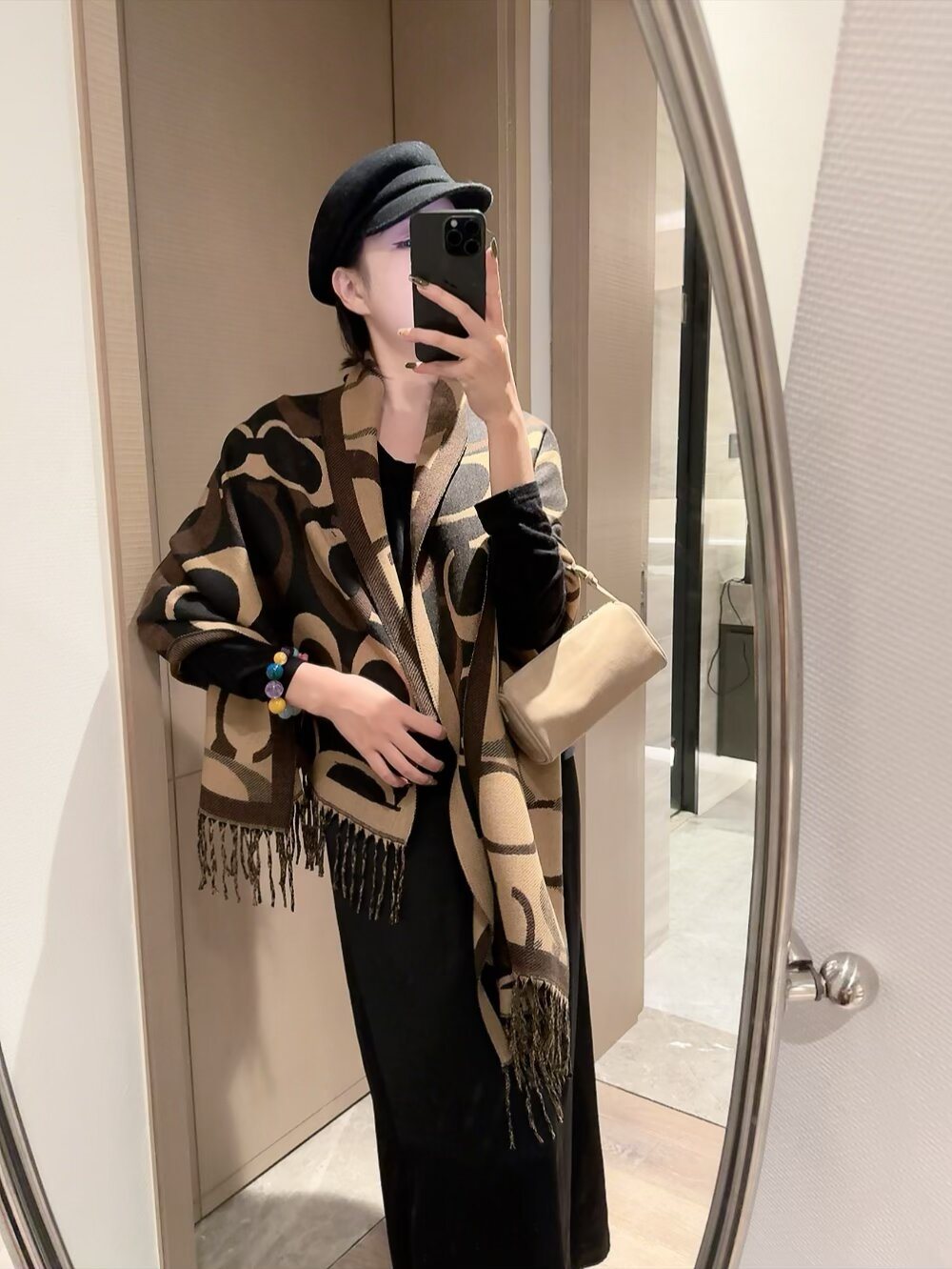 Coach Linked-Letter Fringe Scarf