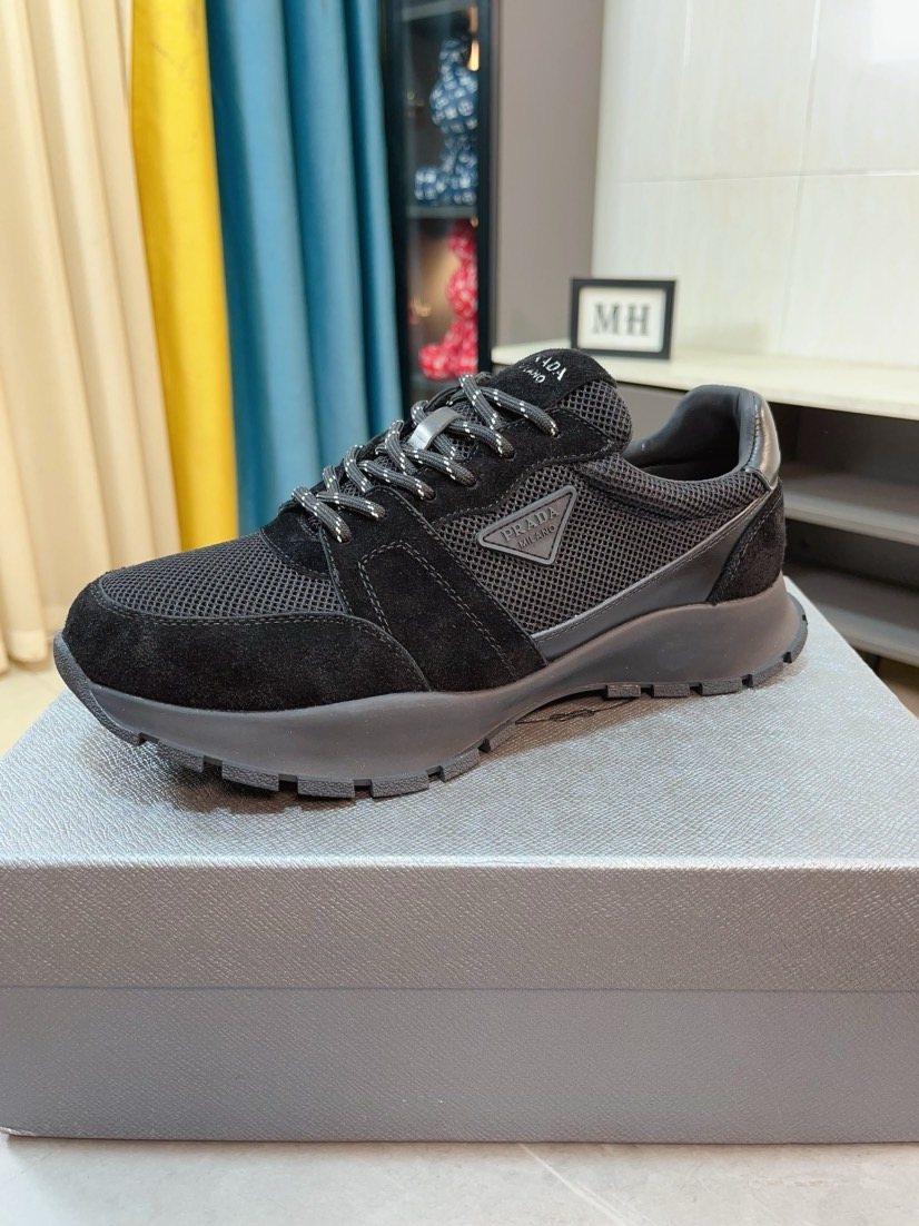 Prada Men's Black and Charcoal Mesh Sneakers