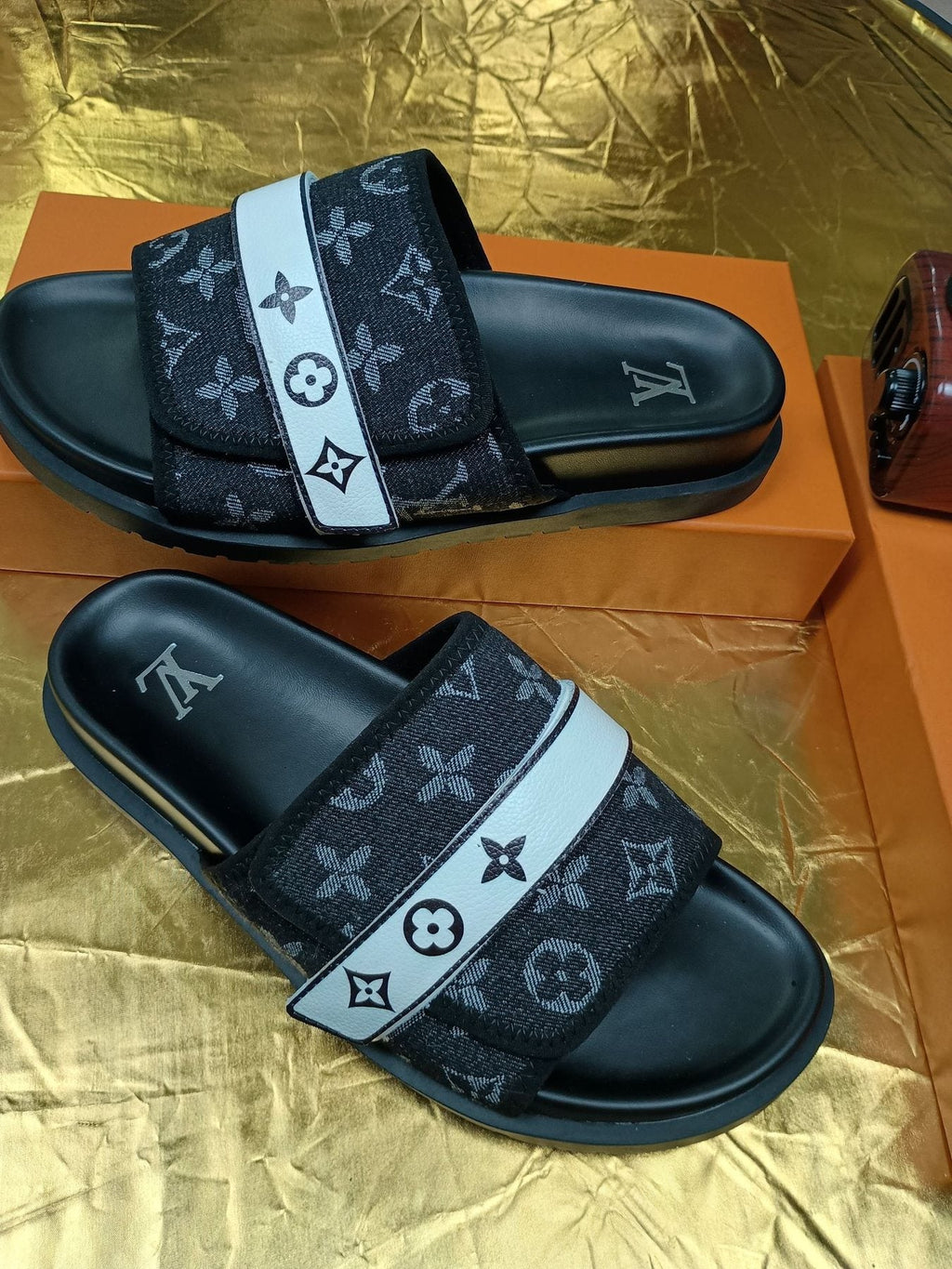 Louis Vuitton Black Graphic Band Slide Sandals