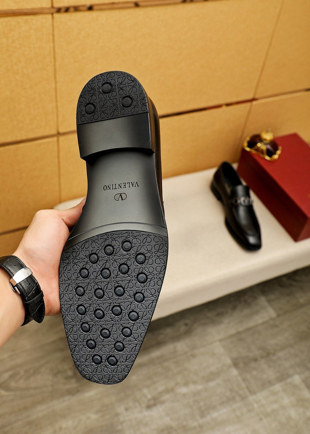 Valentino Black Metal-Hardware Loafers