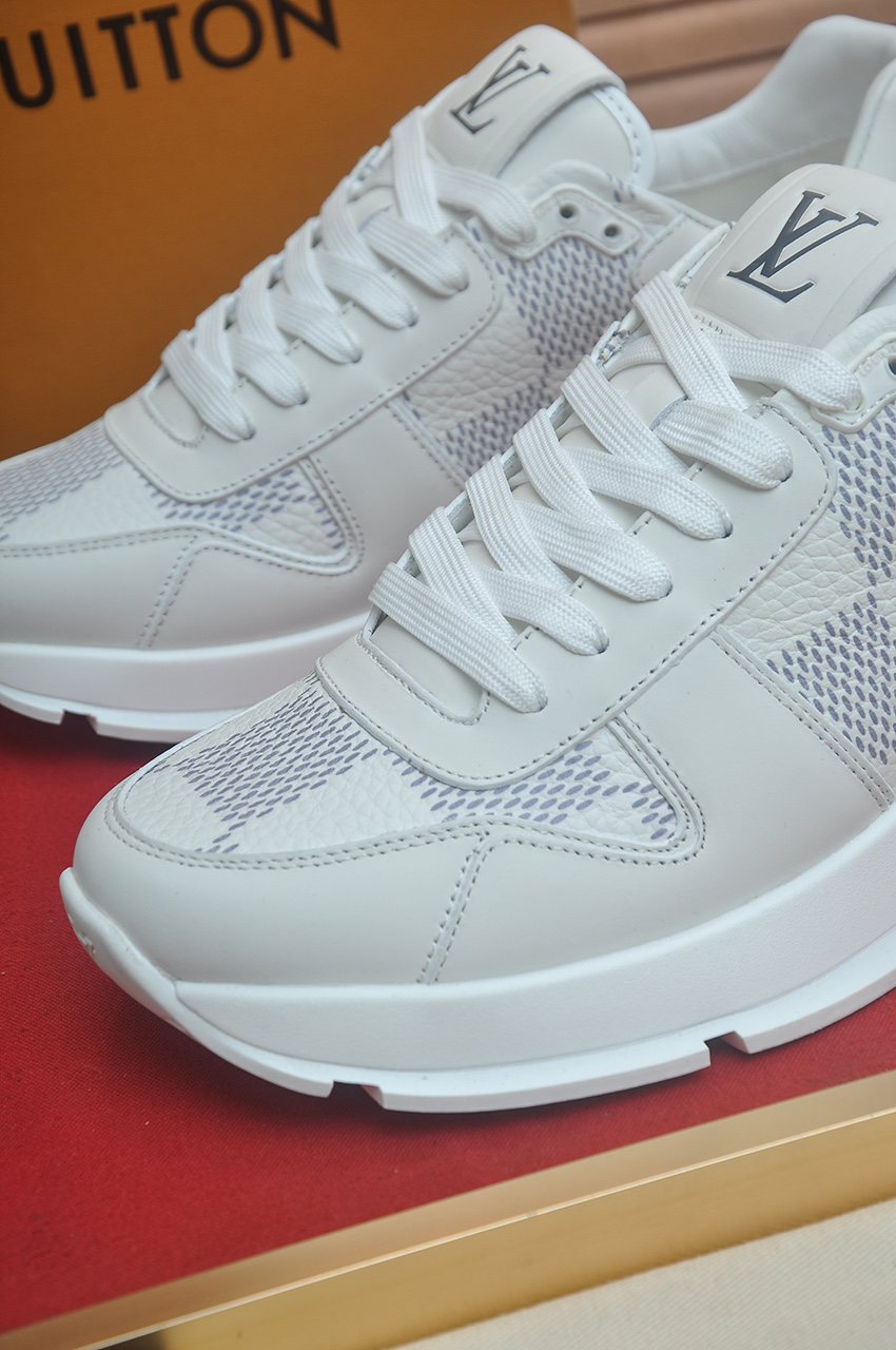 Louis Vuitton White and Light Gray Low-Top Sneakers - Lace-Up Closure