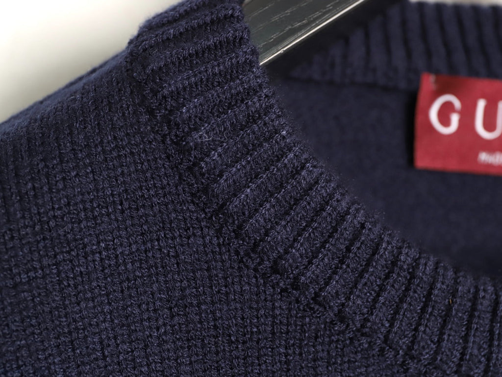 Gucci Signature-Logo Crewneck Sweater - Navy